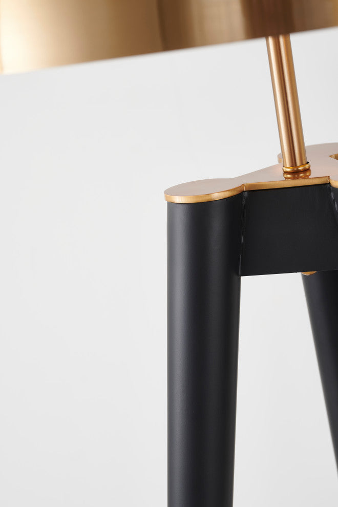 Black Frame With Gold Metal Shade and Hardware Floor Lamp