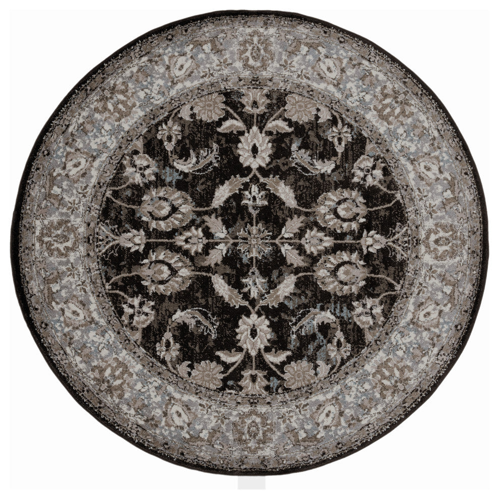 Alessana Cheally Black Bordered Area Rug, 6'7"x6'7" Round