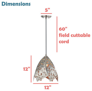 61131-11 1-Light Hanging Mini Pendant Ceiling Light Nickel Finish 12"Wide