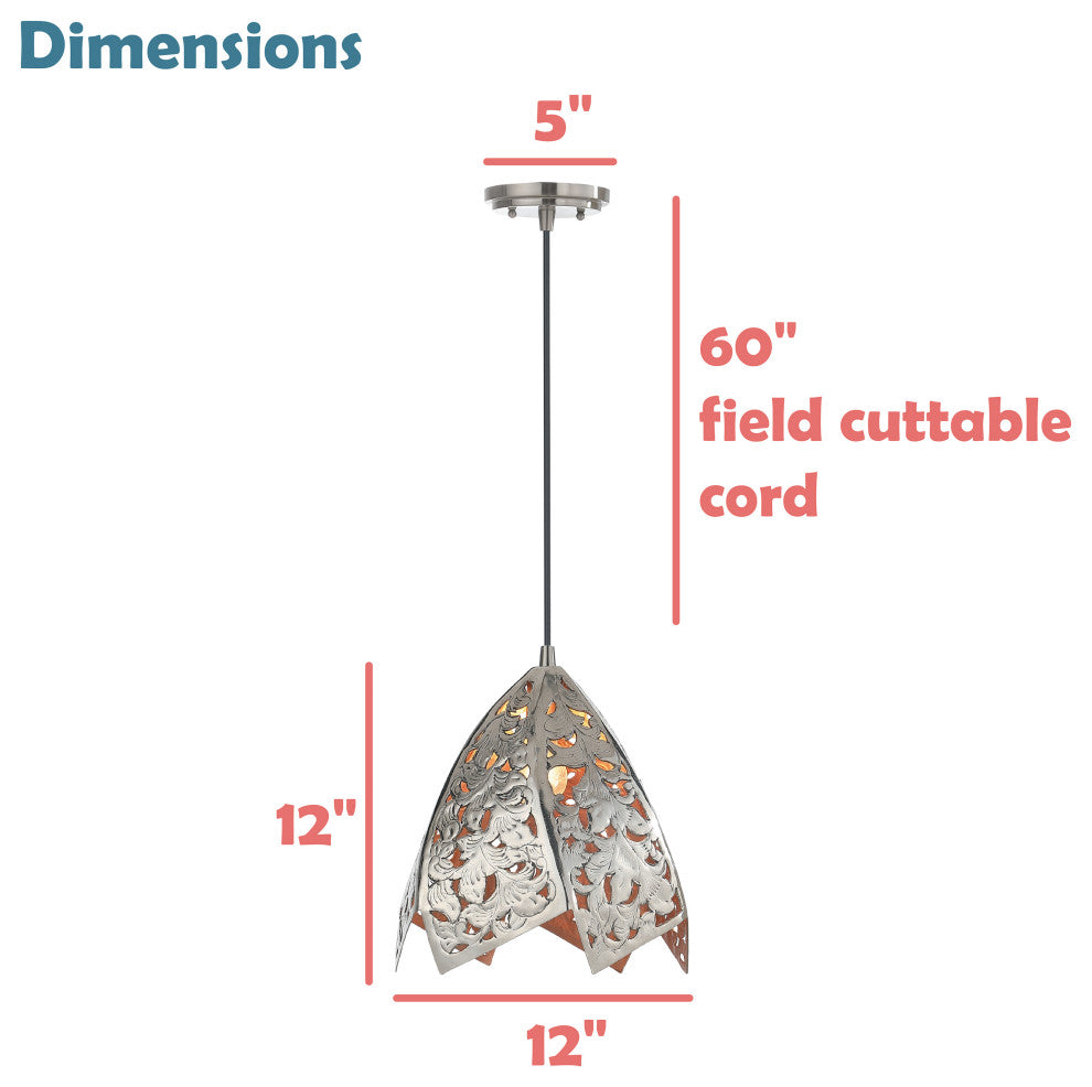 61131-11 1-Light Hanging Mini Pendant Ceiling Light Nickel Finish 12"Wide