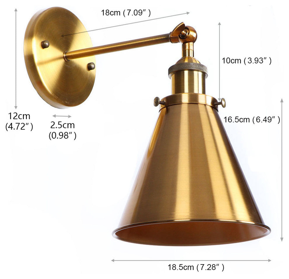 Gold 1-Light Industrial Cone Shape Swing Arm Wall Lamp