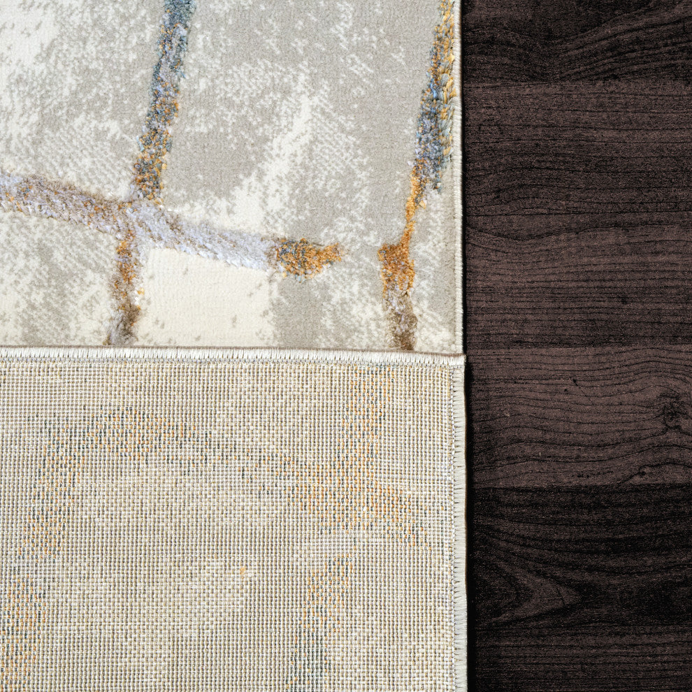 Dynamic Rugs Gold 7.10x10.10 Polyester Area Rug 1354-897 Cream/Silver/Gold