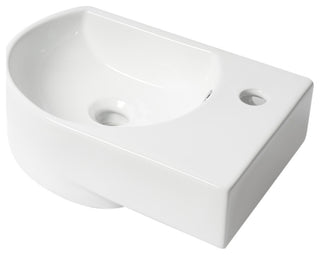 White 16" Small Wall Mounted Ceramic Sink With Faucet Hole