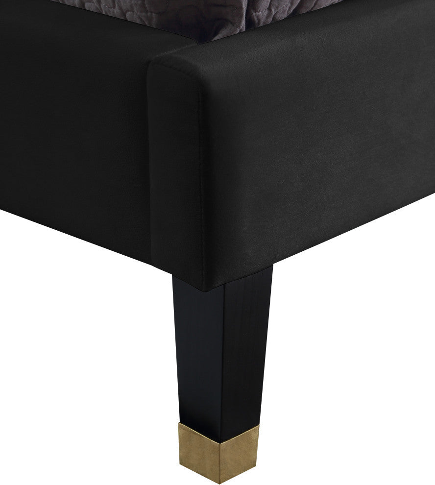 Harlie Velvet Upholstered Bed, Black, Twin