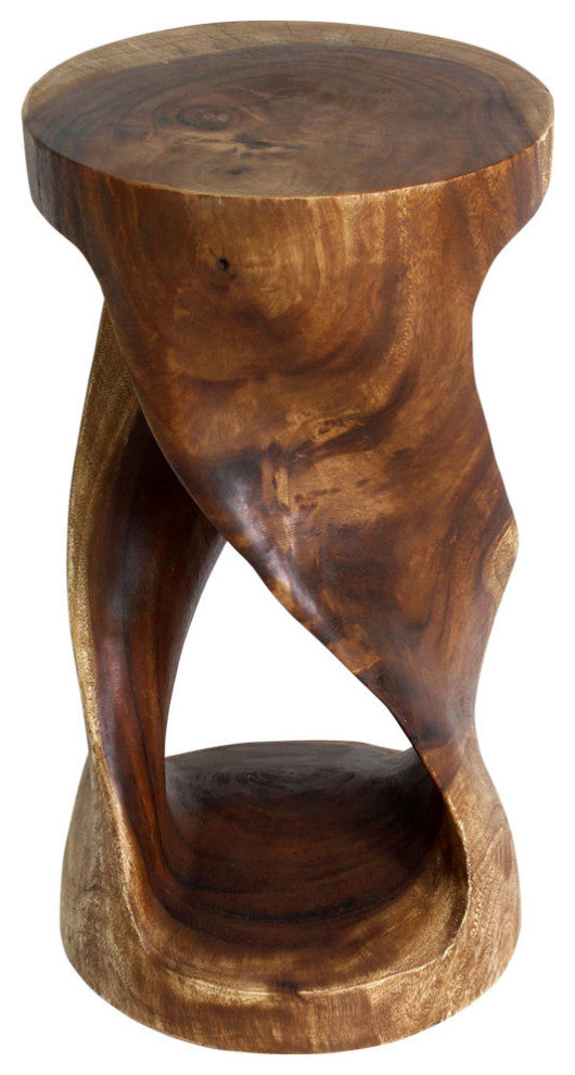 Haussmann Round Wood Twist Accent Table 14 in DIA x 26 in High Walnut Oil