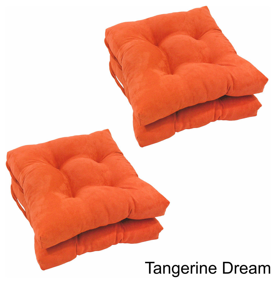 16" Solid Micro Suede Square Tufted Chair Cushions, Set of 4, Tangerine Dream