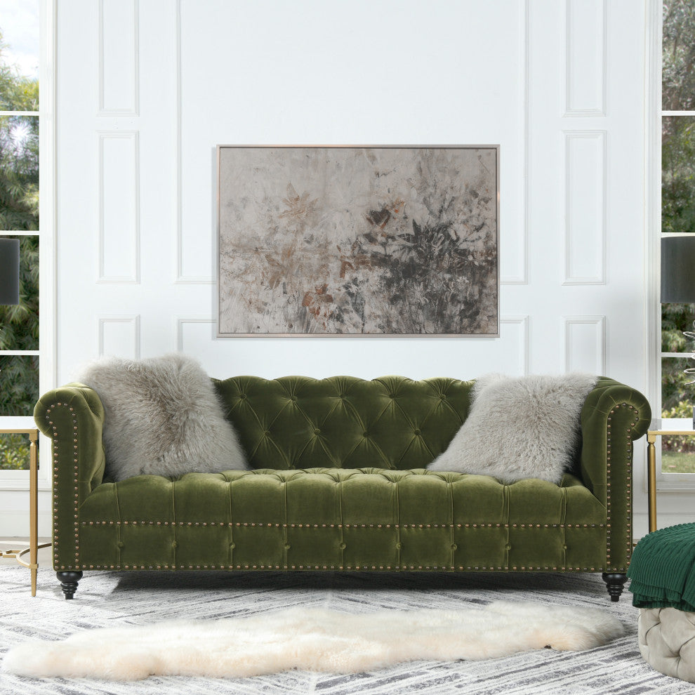 Alto 88" Tufted Chesterfield Sofa, Olive Green Performance Velvet