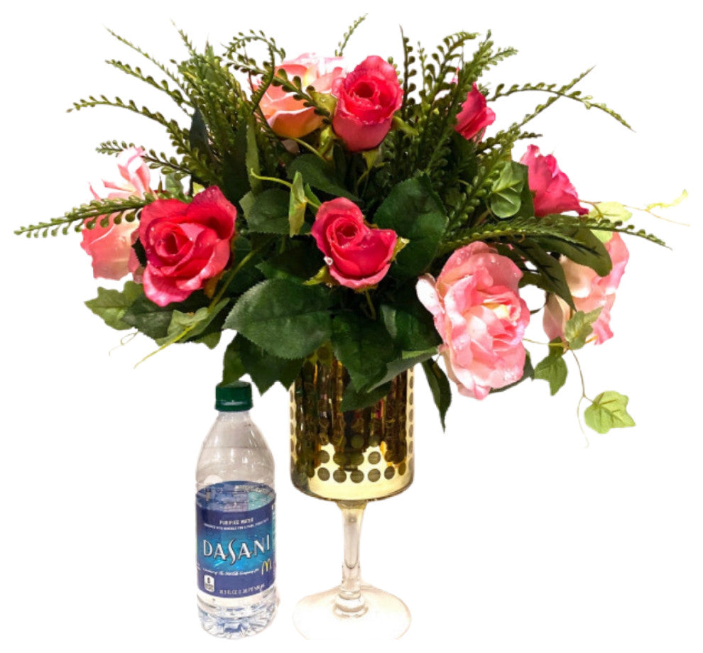 Floral Arrangement Transitional Salmon Pink Roses Centerpiece Pink 18"x 16"