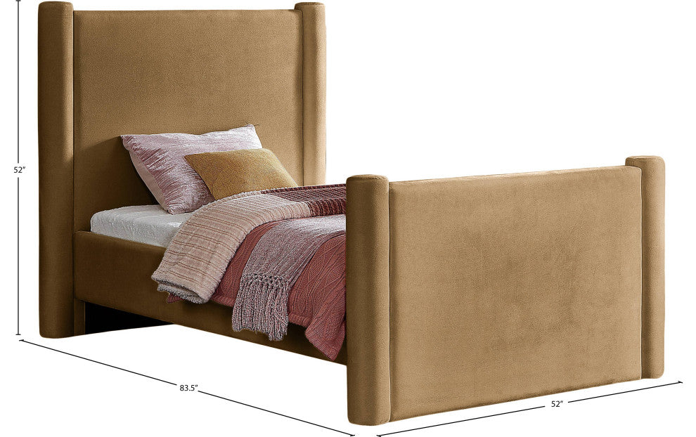 Elias Upholstered Bed, Saddle, Twin, Velvet