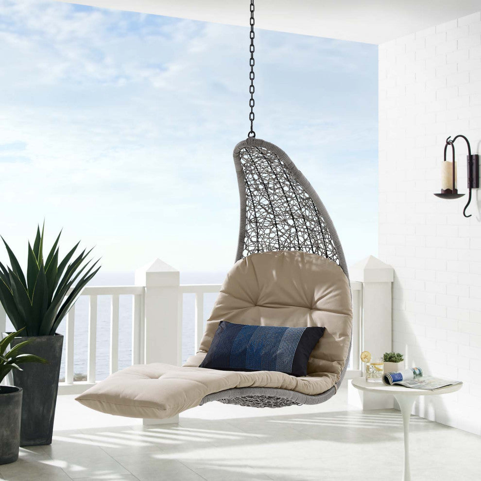 Swing Lounge Chair, Gray Beige, Outdoor Patio Balcony Cafe Bistro Garden
