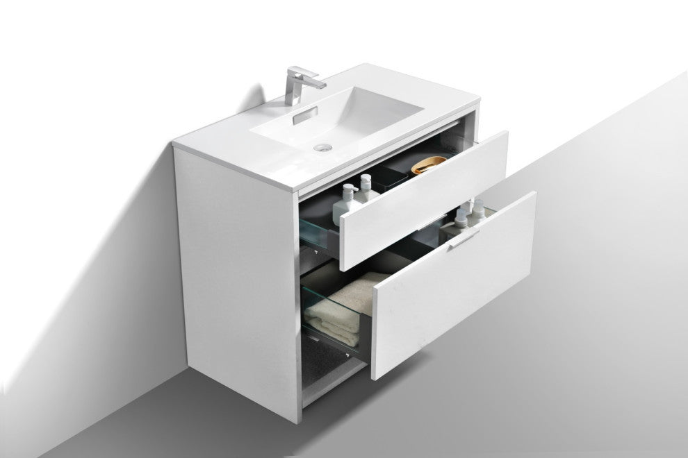 KubeBath Nudo 36'' Floor Mount Modern Bathroom Vanity, Gloss White