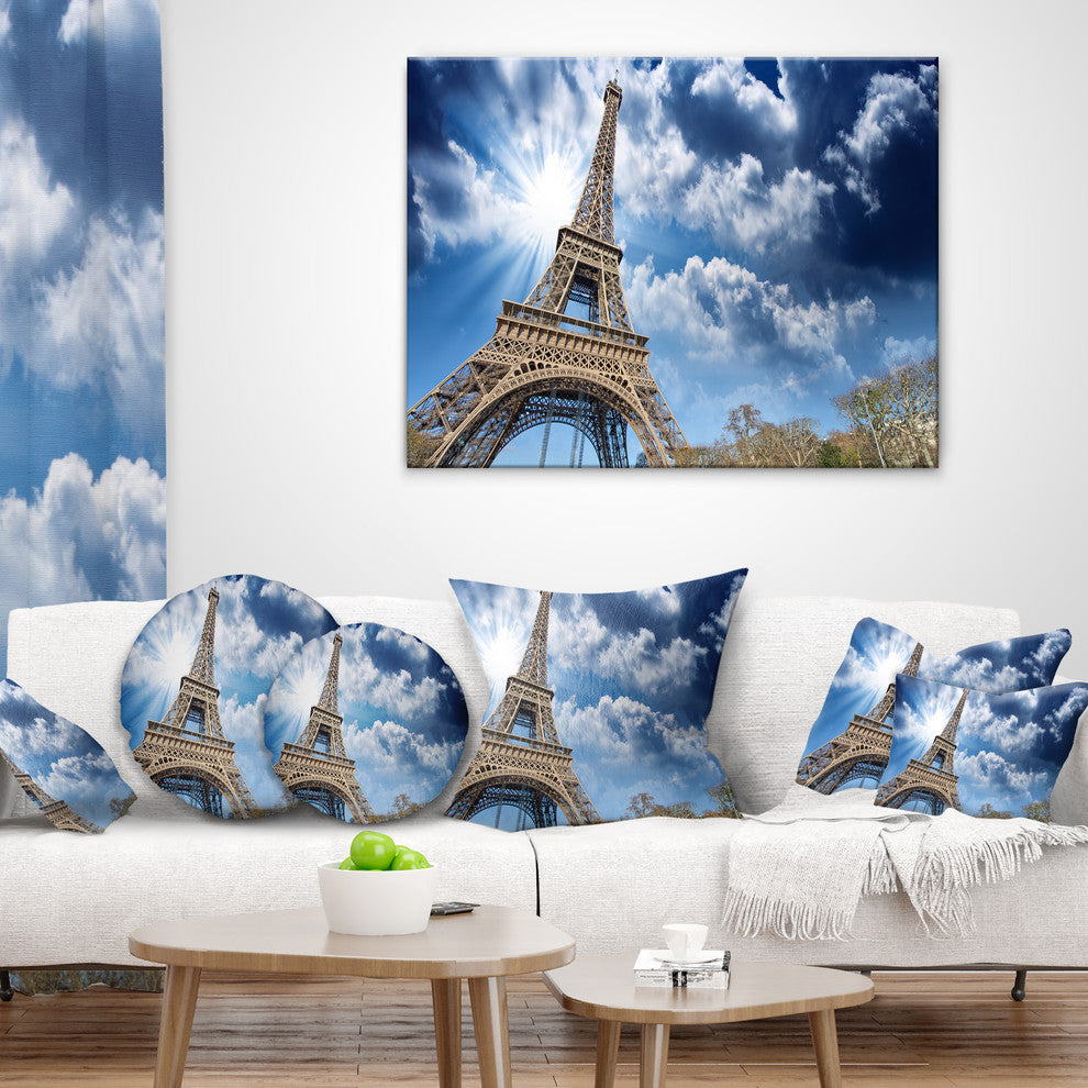 Eiffel Under Blue Sky Skyline Photography Throw Pillow, 16"x16"
