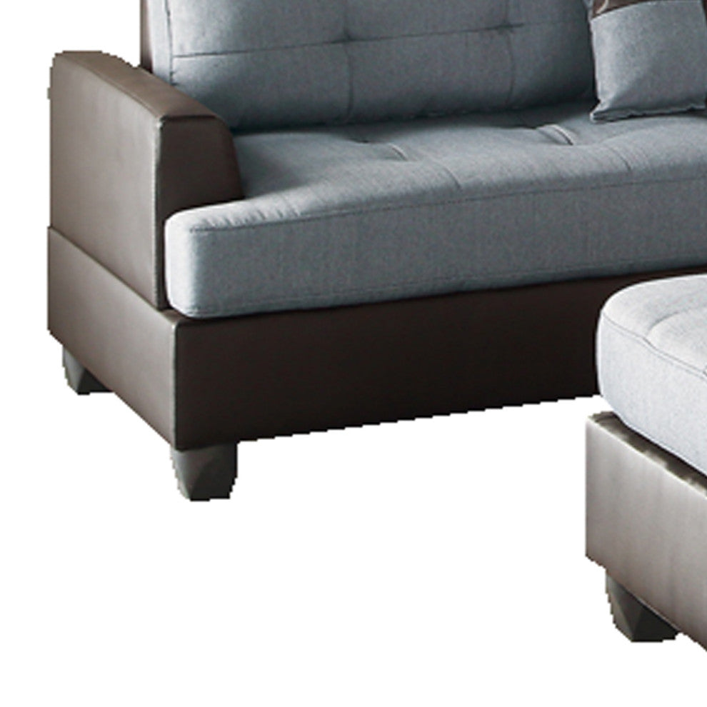 Benzara BM168702 Polyfiber 3 Pieces Sectional Set, Blue and Brown
