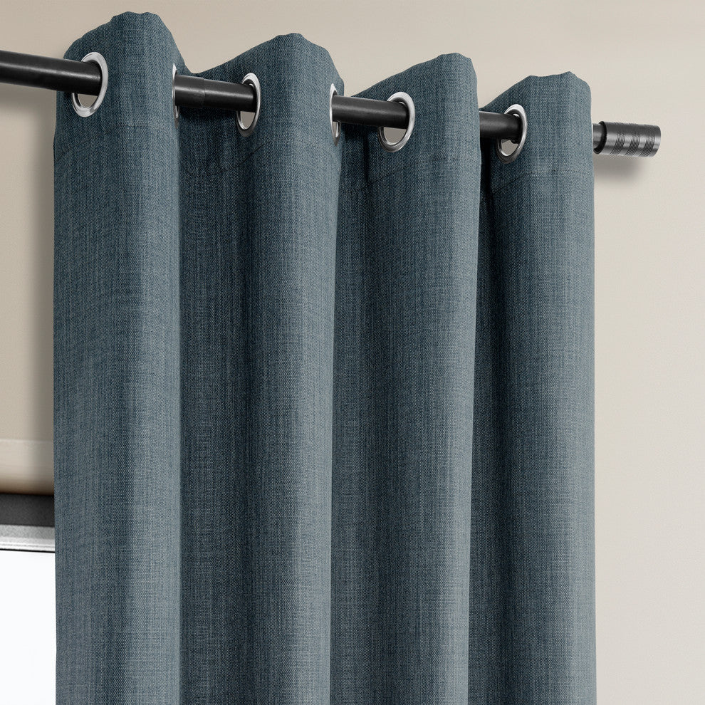 Faux Linen Grommet Room Darkening Curtain Single Panel, Reverie Blue, 50w X 96l