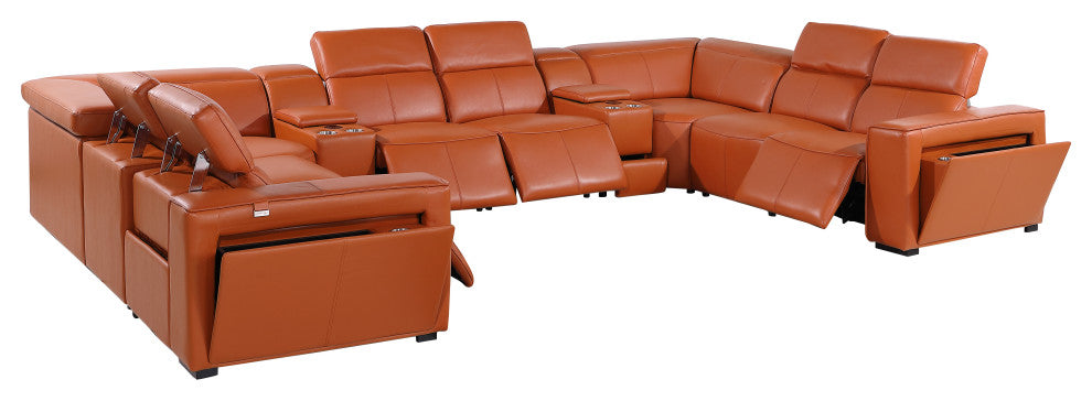 Niccolo Italian Leather 10-Piece U-Shaped 4 Power Reclining Sectional, Camel