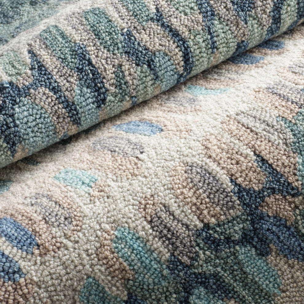 Dash & Albert Paint Chip Blue Hand Micro Hooked Wool Rug, Blue, 6' x 9'