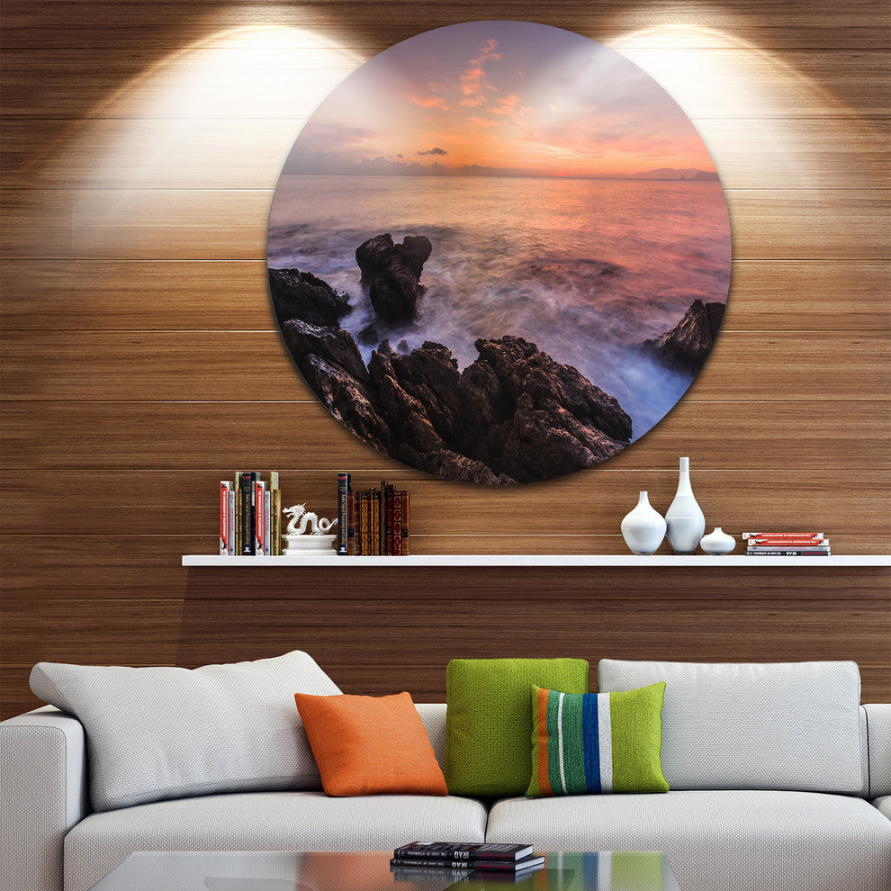 Sunrise Over The Coast Of Sicily, Beach Disc Metal Artwork, 23"