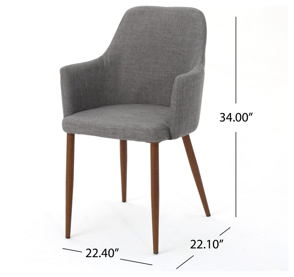 GDF Studio Serra Mid Century Fabric Dining Chairs, Set of 2, Light Gray/Dark Brown