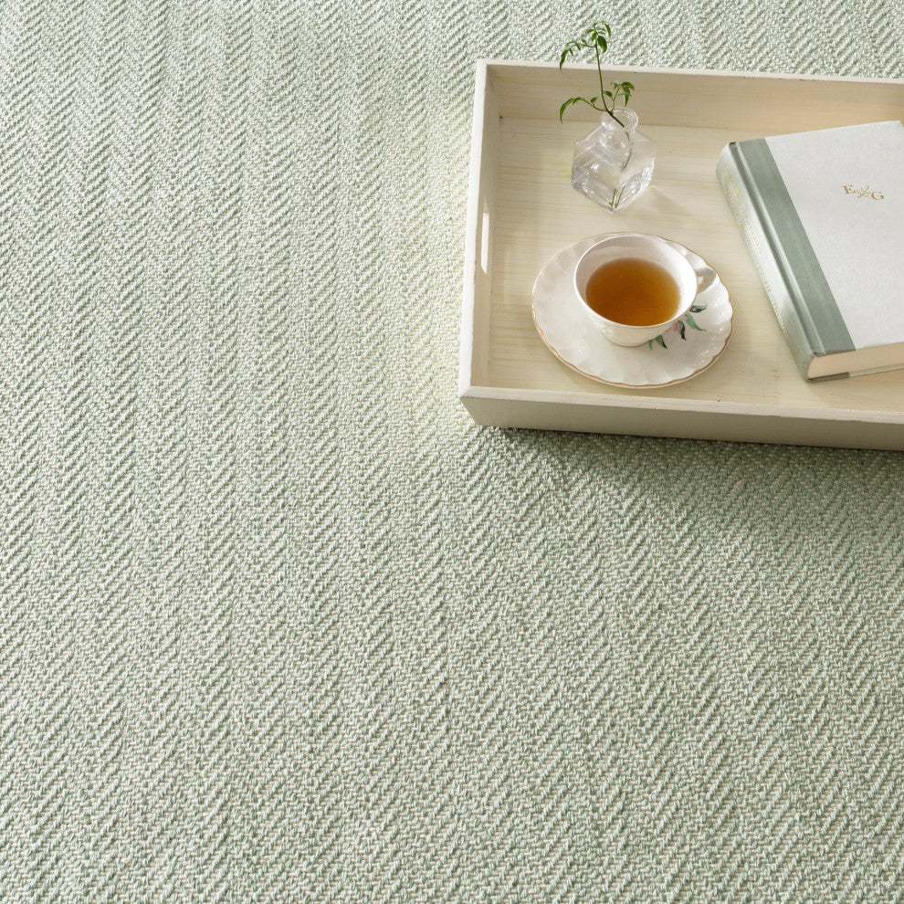 Dash & Albert Herringbone Ocean Handwoven Cotton Rug, Green, 2' x 3'