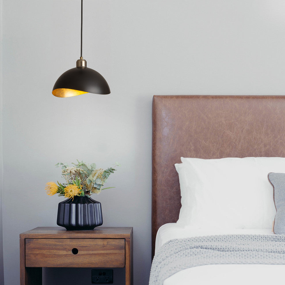 Luna Bella Pendant Light Small, Matte Black, Weathered Brass