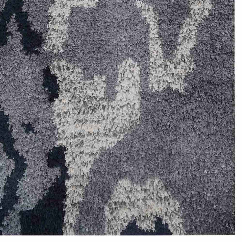 Hand Knotted Silk Area Rug Abstract Gray White