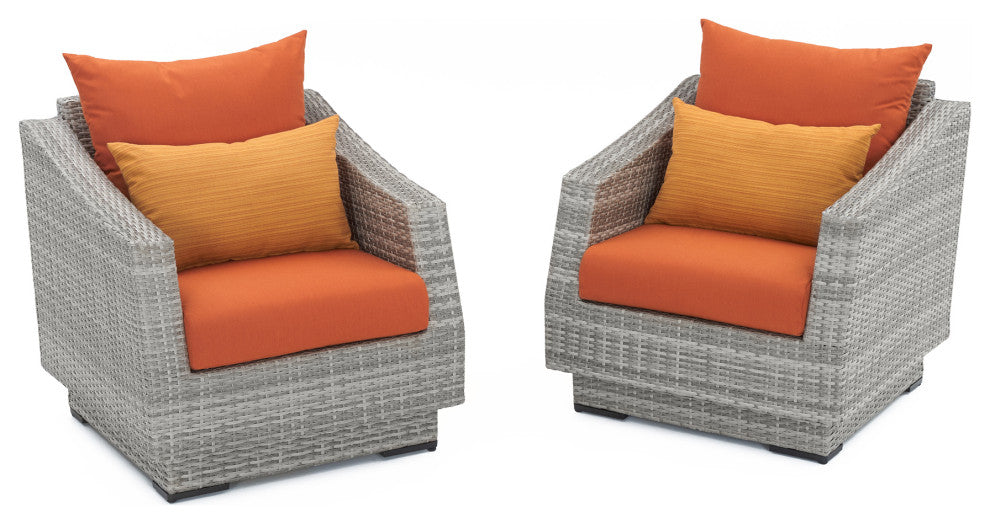 Cannes 5 Piece Sunbrella Outdoor Patio Fire Chat Set, Orange