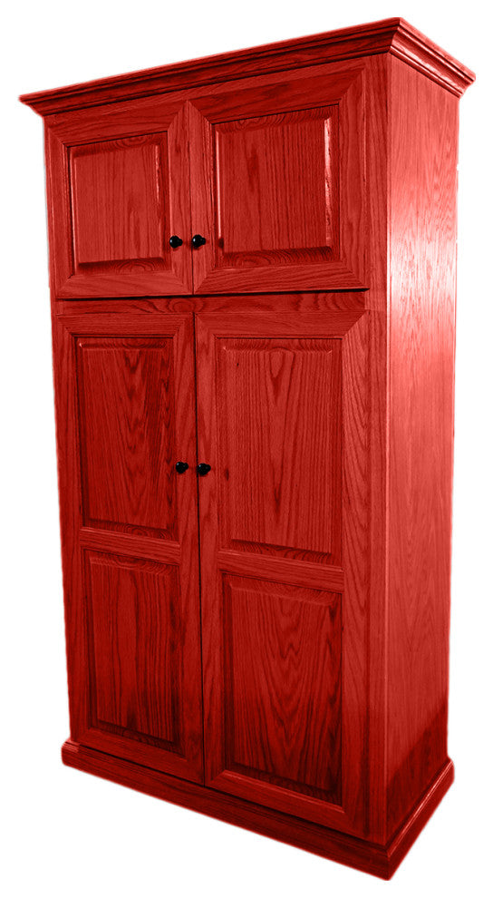 Oak Kitchen Pantry With upper Storage, Persimmon Red Oak