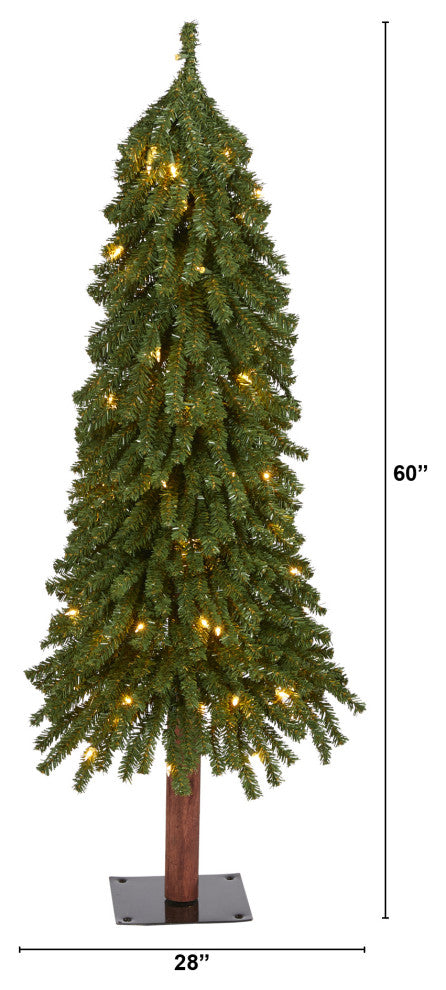 4' Grand Alpine Faux Xmas Tree W/Lights & 361 Bendable Branches W/Natural Trunk