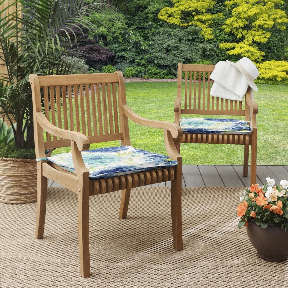 Sorra Home Gardenia Seaglass Corded Chair Pad, Set of 2, 19"x21"x2"