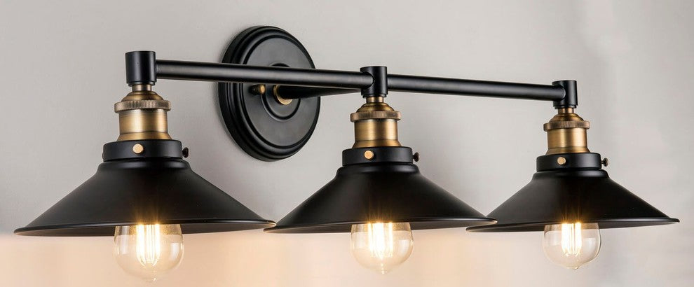 Andante 3 Light Industrial Wall Sconce with LED Bulbs, Antique Brass