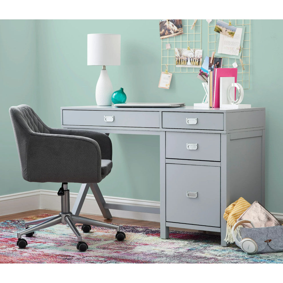 Contemporary Desk, X-Leg & 4 Spacious Drawers With Metal Pull Handles, Gray