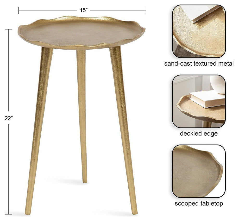 Modern Round Side Table with Textured Edge and Sleek Gold Metal Frame