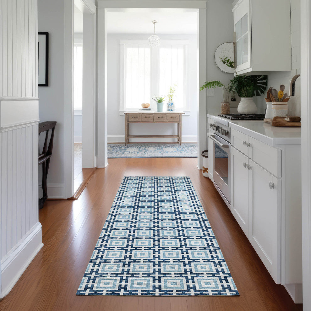 Indoor/Outdoor Marlo MO1 Navy Machine Washable 2'3" x 12' Rug