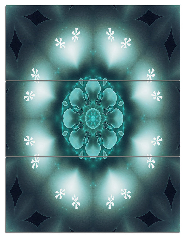 "Green Fractal Flower Mandala Shape" Metal Wall Art, 3 Panels, 28"x36"