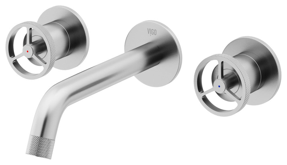 VIGO Cass 3" H 2-Handle Wall Mount Bathroom Faucet, Brushed Nickel