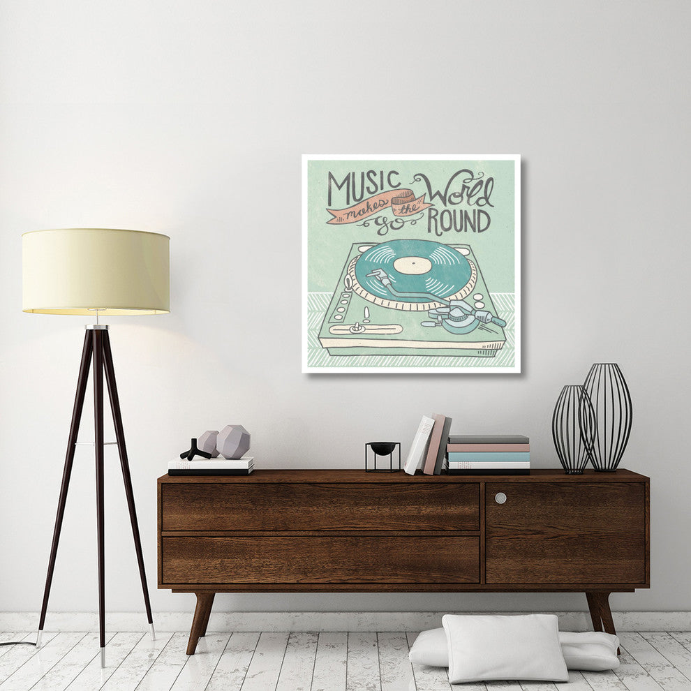 "Retro Record Player Gray" Digital Paper Print by Mary Urban, 38"x38"