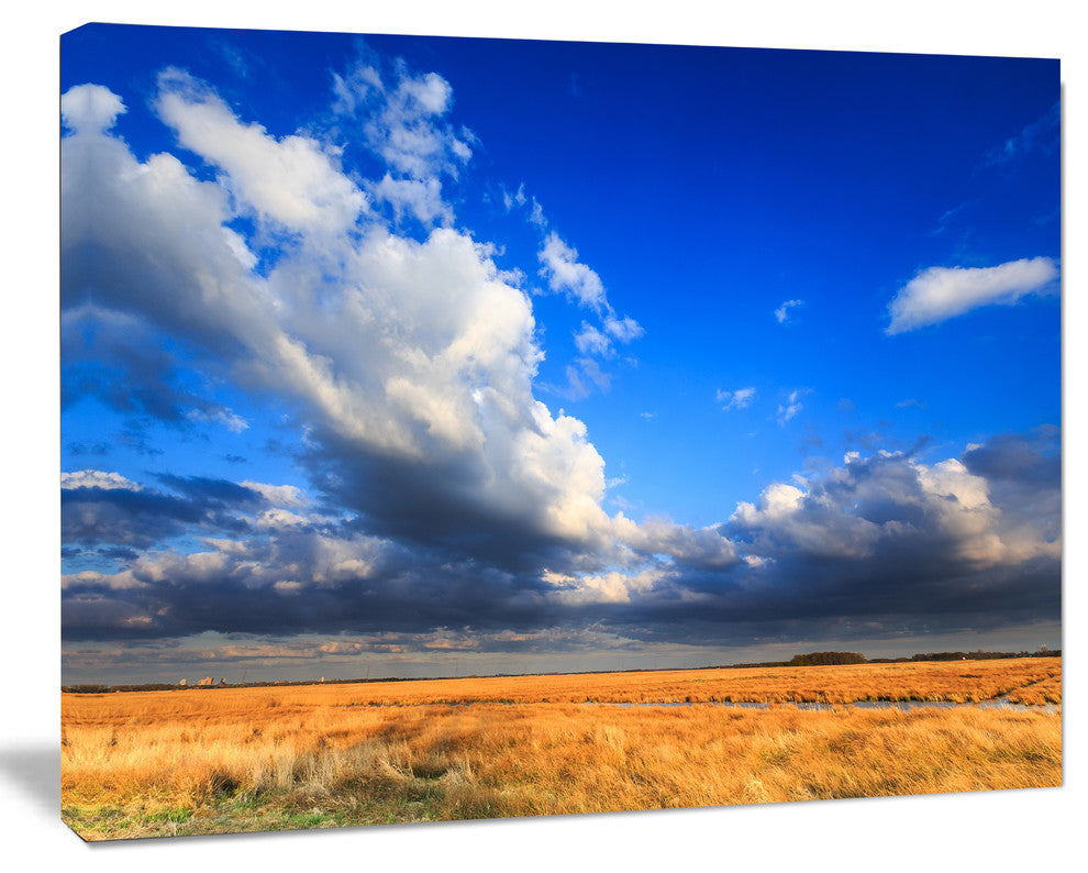 Clouded Blue Sky over Prairie, Landscape Canvas Art Print, 60"x28"