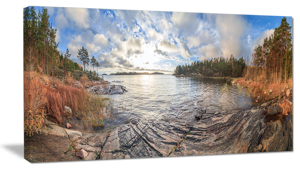 "Rocky Coast of Autumn Lake" Seashore Canvas Art, 1 Panel, 60"x28"