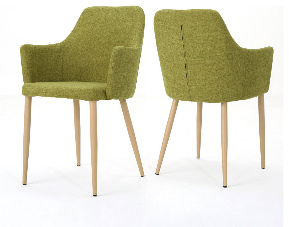 GDF Studio Serra Mid Century Fabric Dining Chairs, Set of 2, Green/Dark Brown