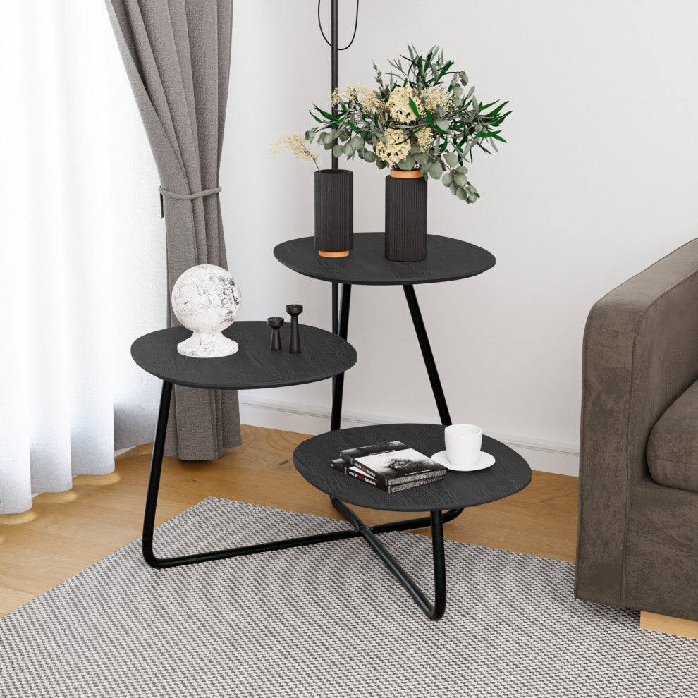 LeisureMod Hazelton End Table Manufactured Wood Top and Steel Base, Black