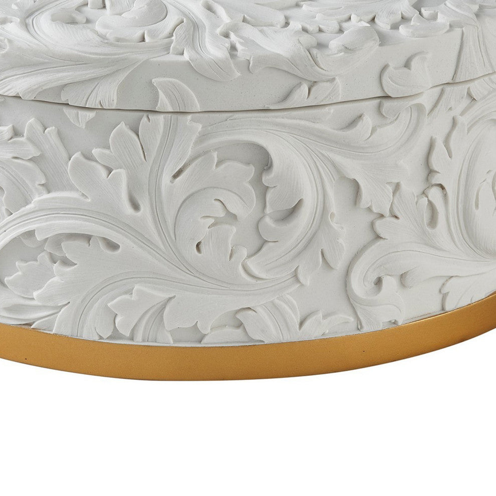 Benzara BM240880 Jewelry Box With Baroque Scroll Design/Crystal Accent, White