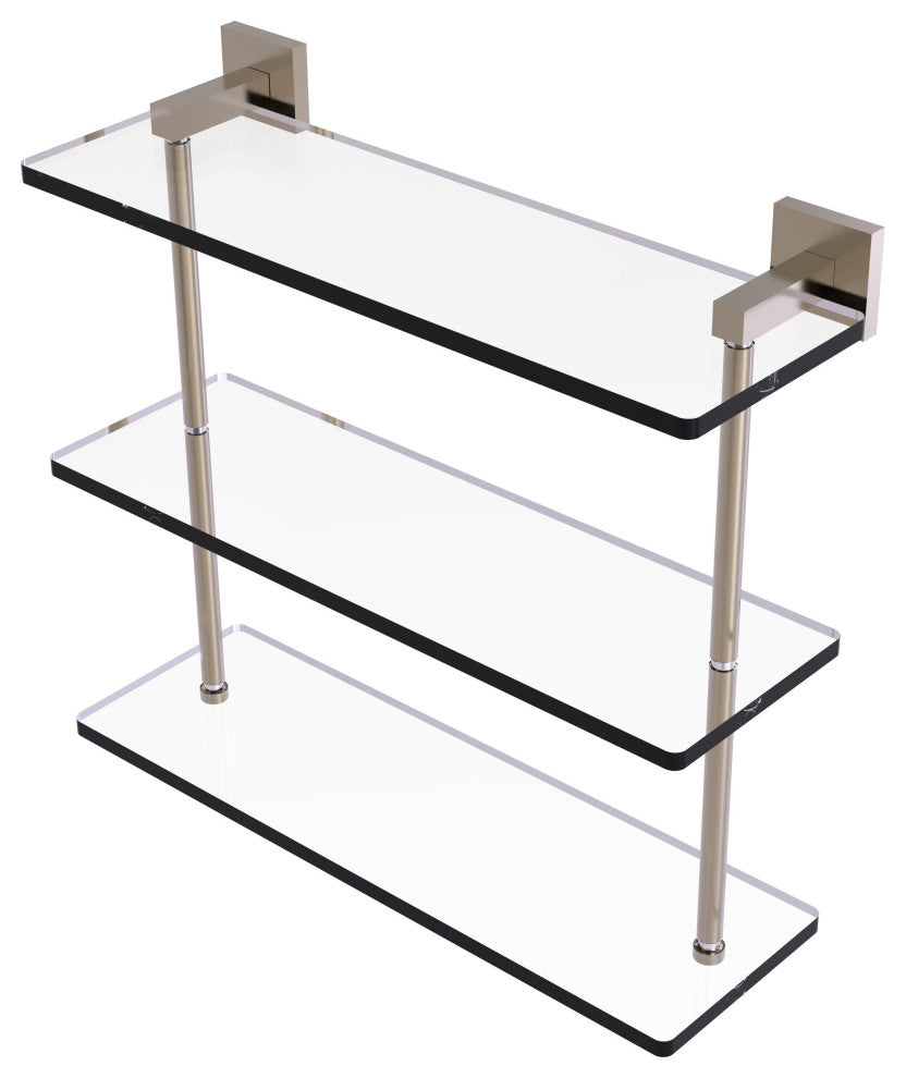 Montero 16" Triple Tiered Glass Shelf, Antique Pewter