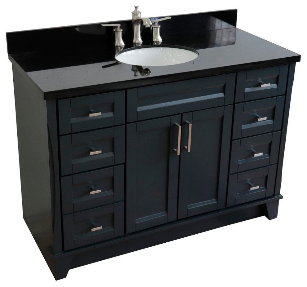 49" Single Sink Vanity, Dark Gray Finish With Black Galaxy Granite