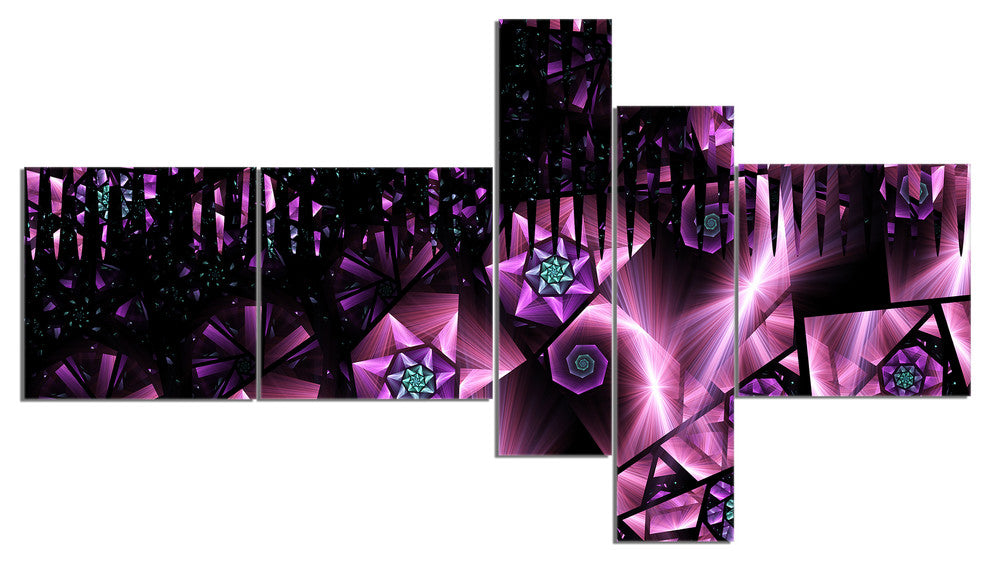 Purple Radiance of Starry Sky, Abstract Wall Art Canvas, 60"x32", 5 panels