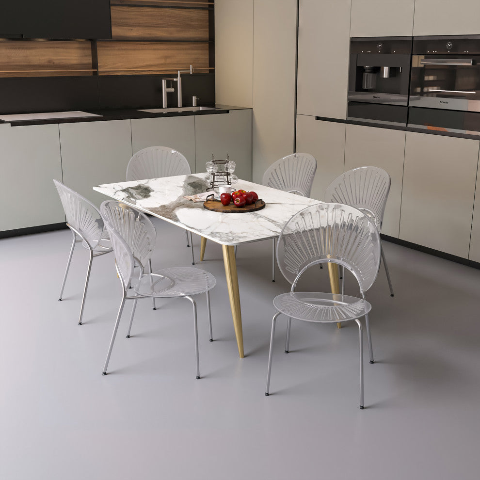 Opulent Plastic Dining Side Chair, Chrome Base Set of 4, Clear