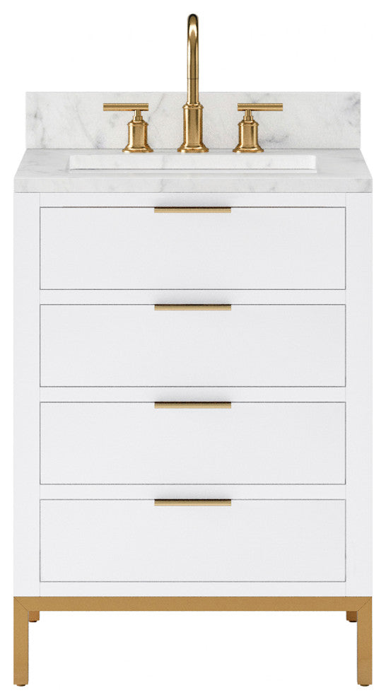 Bristol 24" Marble Countertop Vanity, White With Gooseneck Faucet