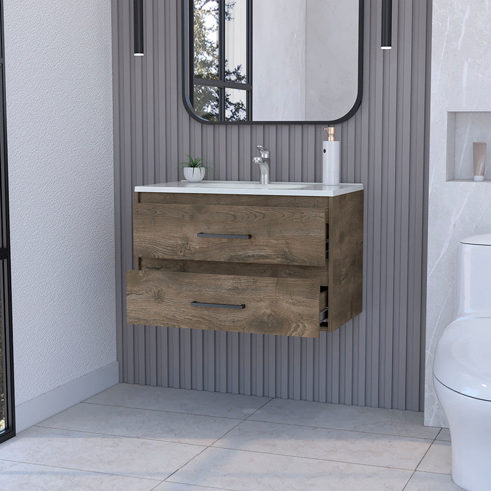 Wall Mounted Bathroom Vanity Alma, Bathroom, Dark Brown / White