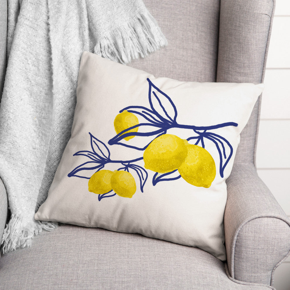 Drawn Branch Lemons 3 20x20 Spun Poly Pillow