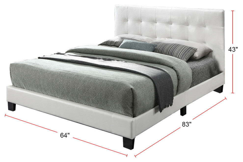 Faux Leather Upholstered Bed, White, Queen