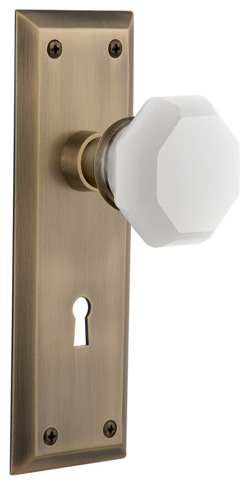 New York Plate with Keyhole Privacy Waldorf White Milk Glass Knob